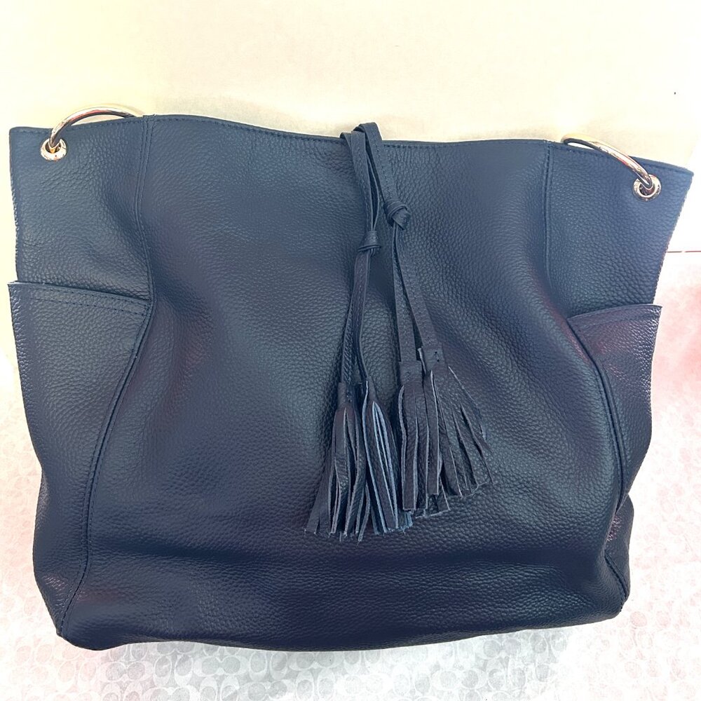 NWOT Laggo Pebble Leather Shoulder Bag, Navy Blue